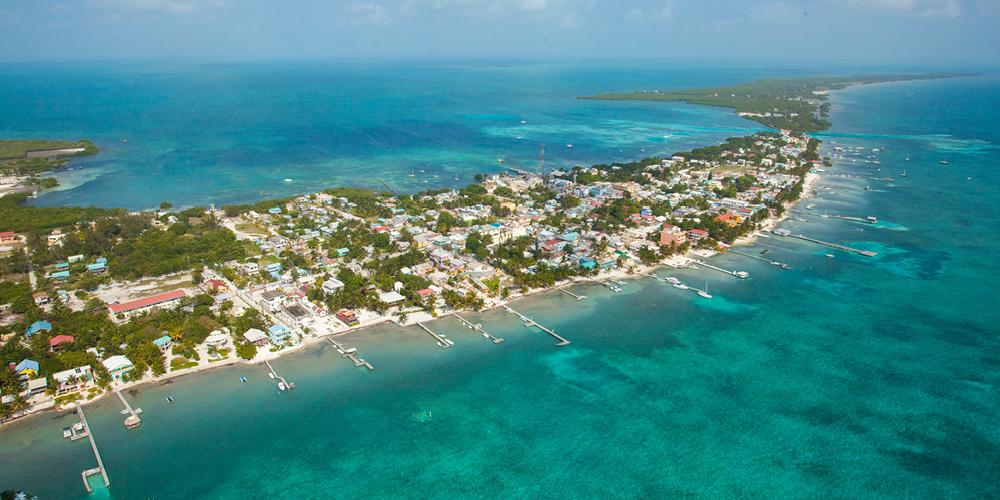 Aerial view of San Pedro Town, Ambergris Caye, Belize